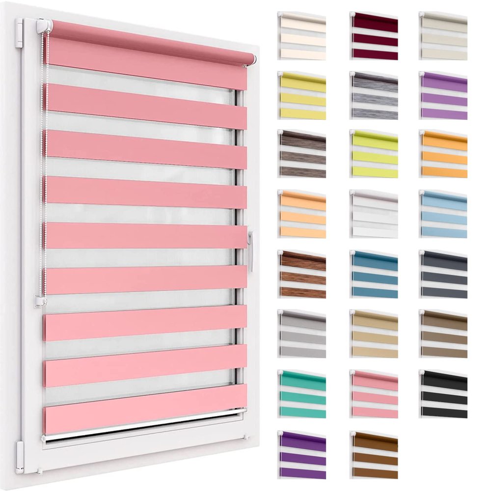 Day & Night Roller Blind, No Drilling, 38 x 220 cm Fabric, Clip-Fit, Light-Filtering & Blackout