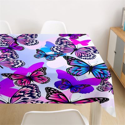 Morbuy Washable Rectangular Tablecloth with 3D Butterfly Pattern, Waterproof and Wipeable, 140 x 220 cm, Purple Butterfly
