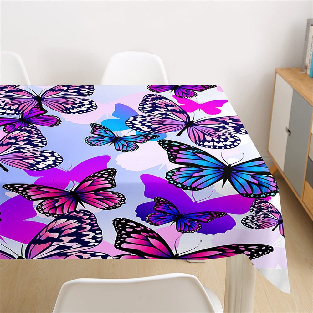 Morbuy Washable Rectangular Tablecloth with 3D Butterfly Pattern, Waterproof and Wipeable, 140 x 220 cm, Purple Butterfly