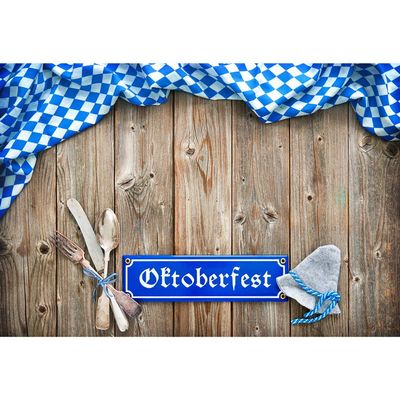 Aoihrraan 3.5 x 2.5 m Rustic Oktoberfest Wood-Plank Background, Blue Plaid