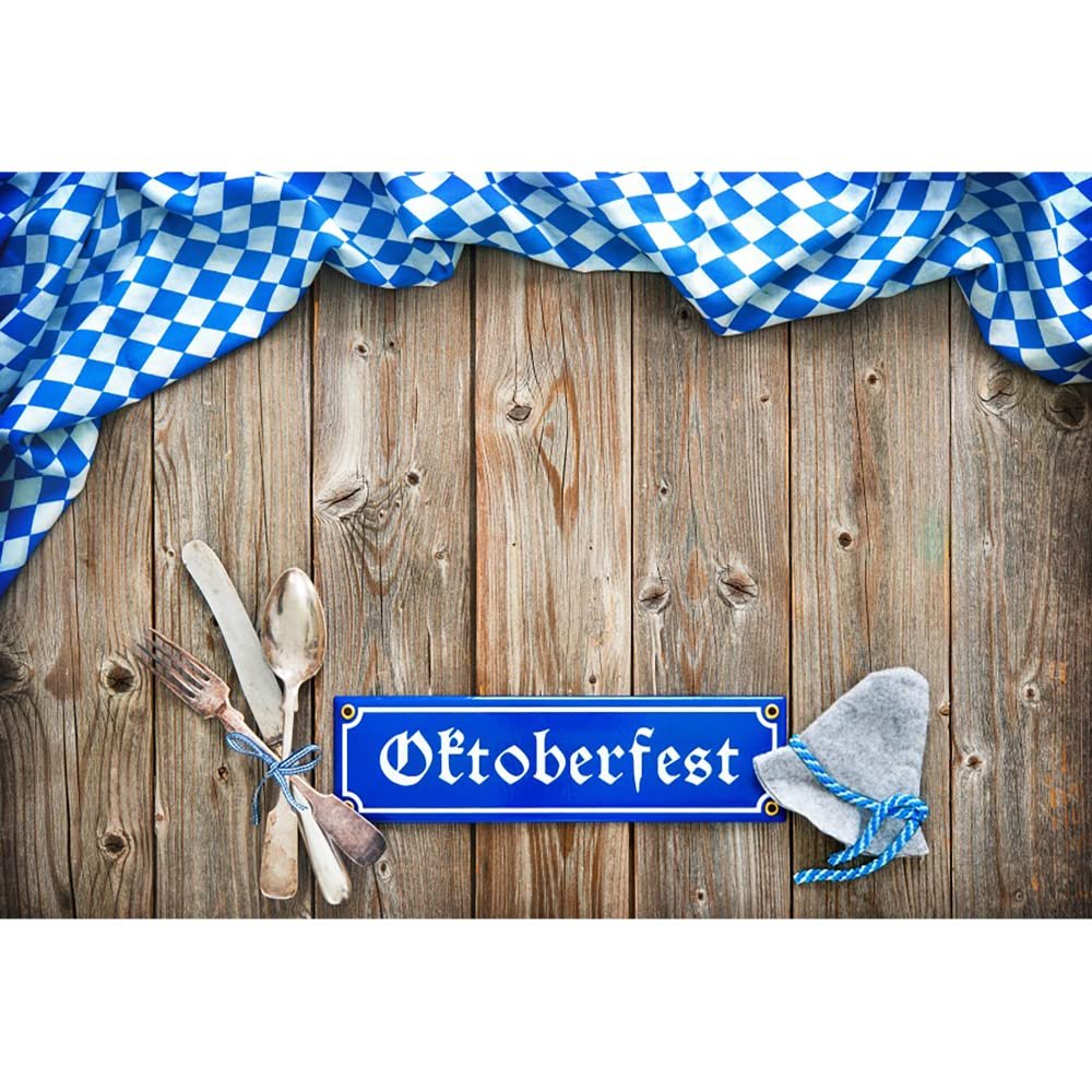 Aoihrraan 3.5 x 2.5 m Rustic Oktoberfest Wood-Plank Background, Blue Plaid