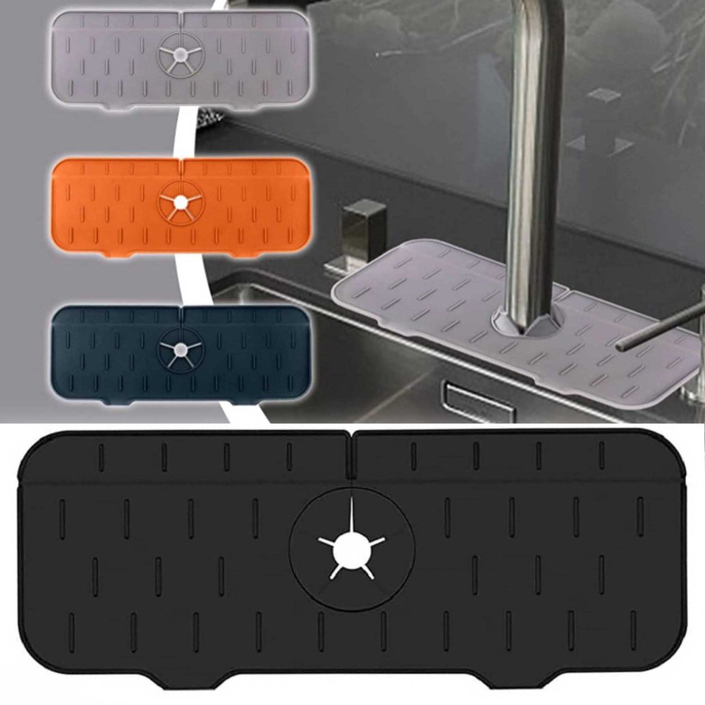 Vovmax Kitchenguard Silicone Faucet Drip Tray with Drain, Black