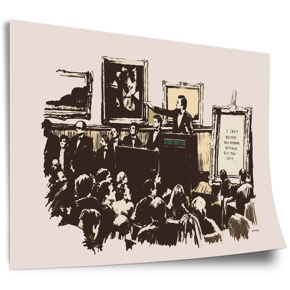 Banksy Street Art Cotton Poster “Auction Consumer Criticism” – Modern Canvas Art Print, Unframed, A4–A2