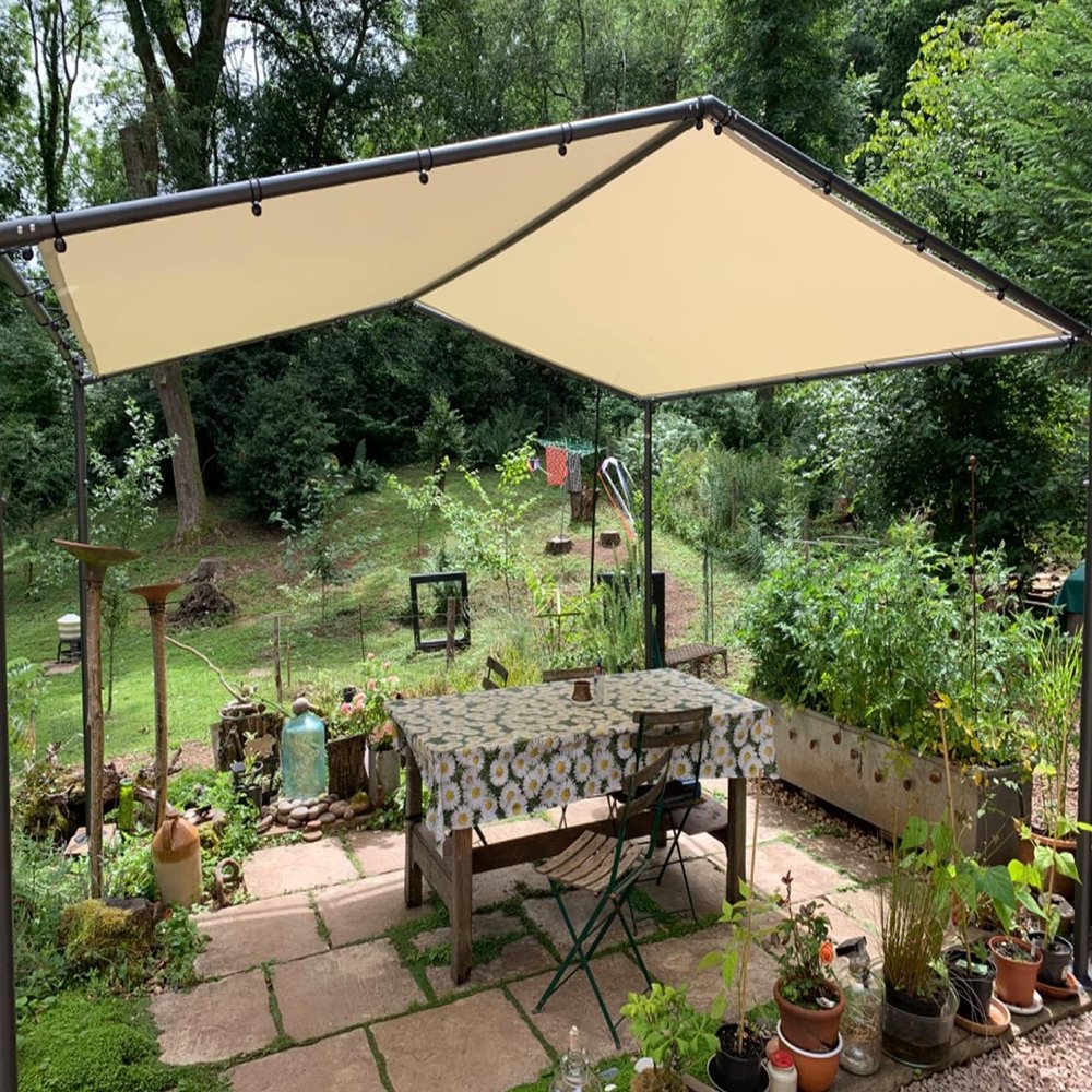 KOUDU Shade Sail with Fastening Ropes, 0.7 x 5 m, Waterproof, 98% UV Protection, Beige