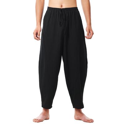 BPURB Men's Medieval Wide-Leg Hermann Viking Pirate Pants, Cotton-Linen Baggy Harem Pants with Pocket (Black, S)