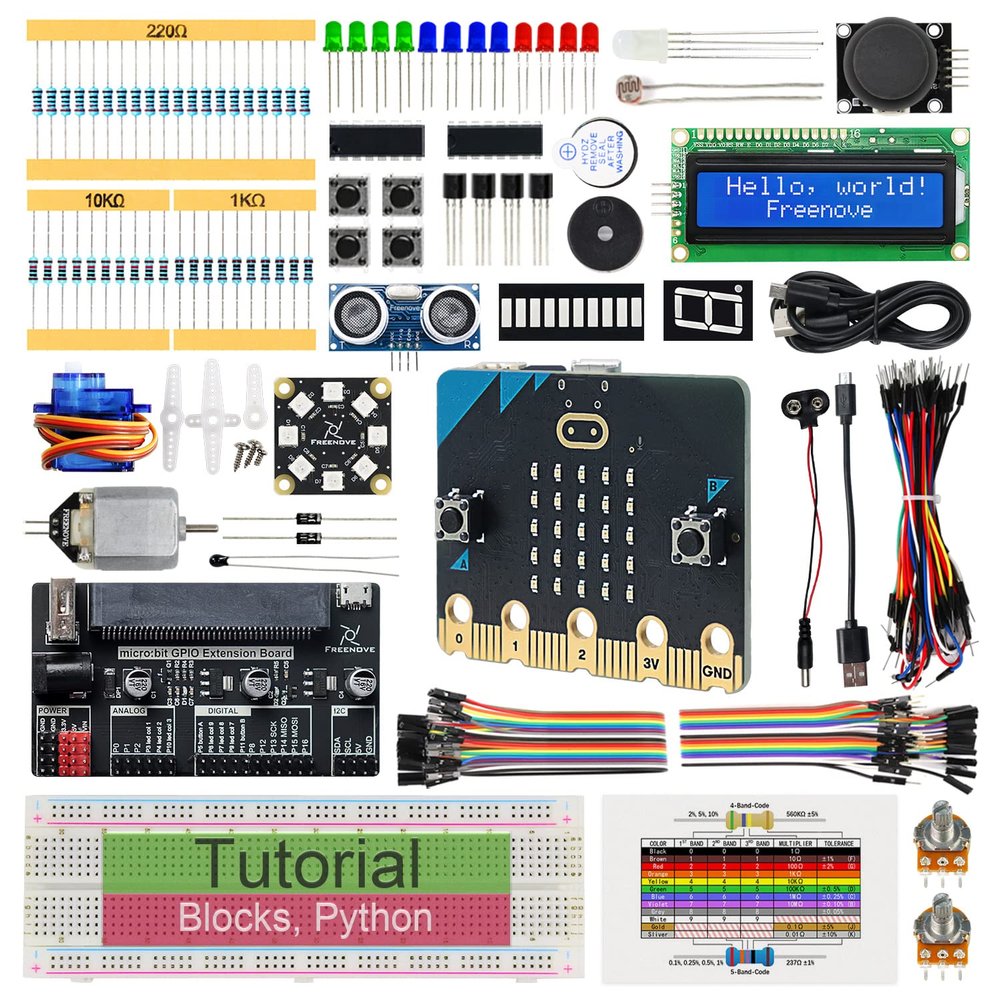 Freenove Super Starter Kit for BBC micro:bit (V2 Included), 266-Page Tutorial, 192 Items, 38 Projects, Blocks and Python Code