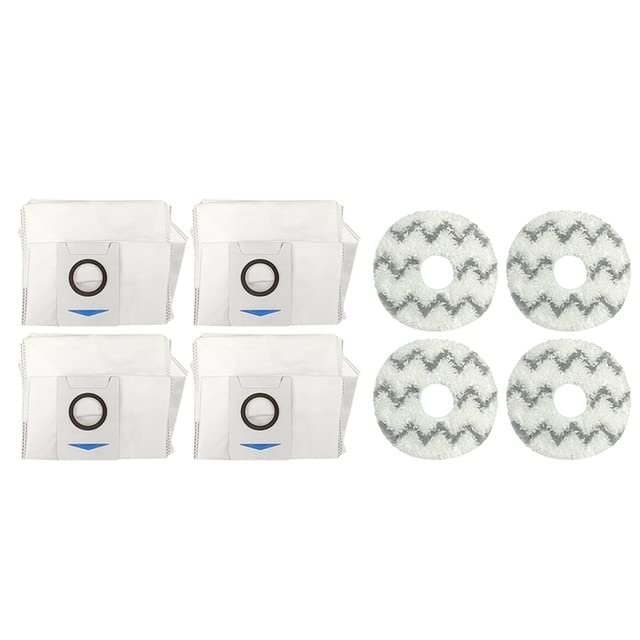 LIZONGFQ Replacement Accessories for Ecovacs Deebot X1 Omni Turbo Robot Vacuum, Dust Bags and Mop Cloths, 8-Piece Set (Light Yellow)