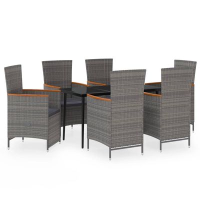 vidaXL 7-Piece Gray Garden Dining Set with Cushions