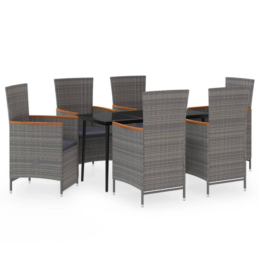 vidaXL 7-Piece Gray Garden Dining Set with Cushions