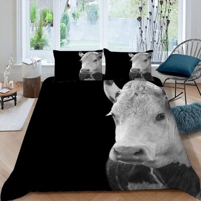XIWEIER Black Cow Farm Bedding Set, 200 x 200 cm, 3-Piece Microfiber Duvet Cover Set