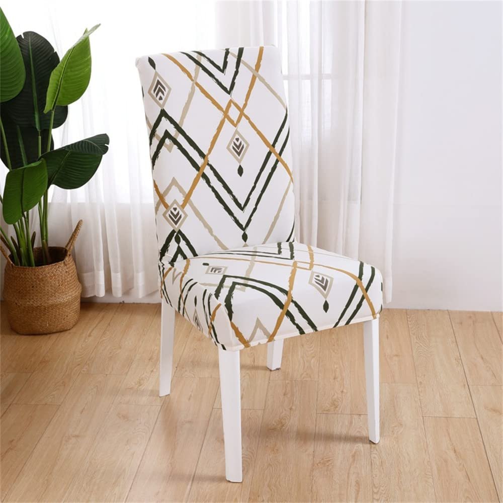 Highdi Stretch Dining Chair Covers, Nordic Geometric Pattern, 4-Piece Set, White