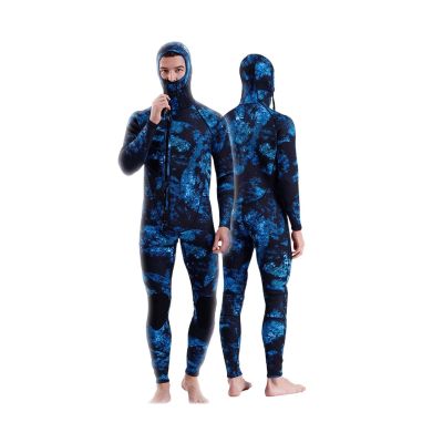 YXYECEIPENO 3 mm Spearfishing Neoprene Wetsuit with Hood, Front Zipper and Knee Reinforcement, Blue, M