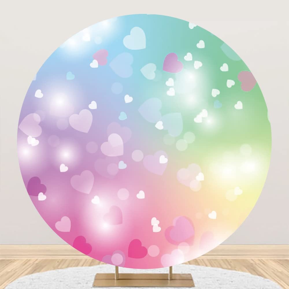 Aoihrraan 230 cm Round Love Heart Bokeh Photography Backdrop, Pink