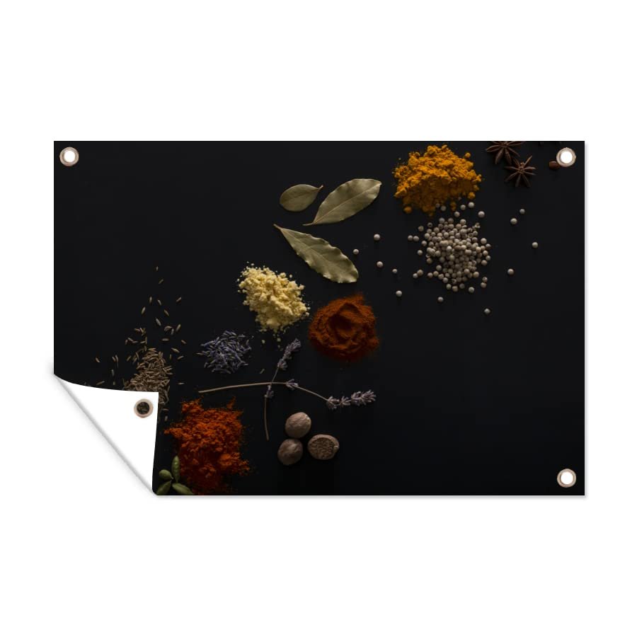 MuchoWow Outdoor Poster Wall Decor Garden Poster 60 x 40 cm Herbs - Black - Spices - Kitchen - Cooking