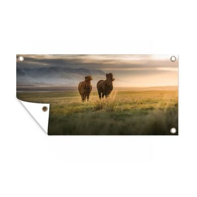 MuchoWow Outdoor Poster Wall Decor Garden Poster 160 x 80 cm Horses - Air - Grass