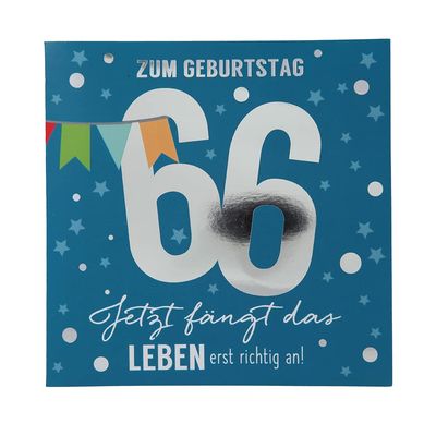 Depesche 11515-049 66th Birthday Number Card with Music, Foil-Enhanced Folded Card with Original Inside Message, Includes Envelope, 15.5 x 15.5 cm