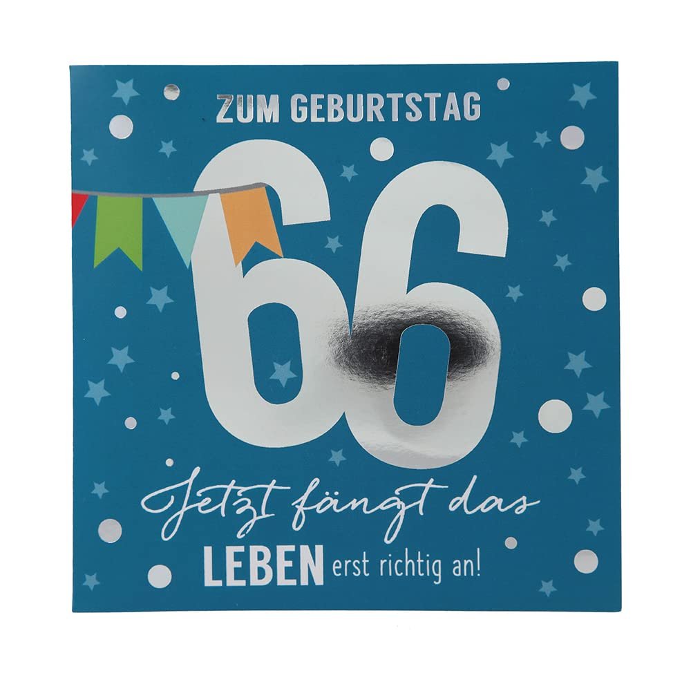 Depesche 11515-049 66th Birthday Number Card with Music, Foil-Enhanced Folded Card with Original Inside Message, Includes Envelope, 15.5 x 15.5 cm