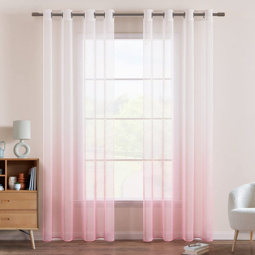 EMEMA 2-Pack Sheer Pink Gradient Voile Curtains, 215 x 140 cm