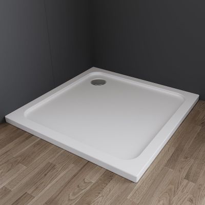 IMPTS 100 x 100 cm Square Shower Tray, White Sanitary Acrylic, Extra Flat