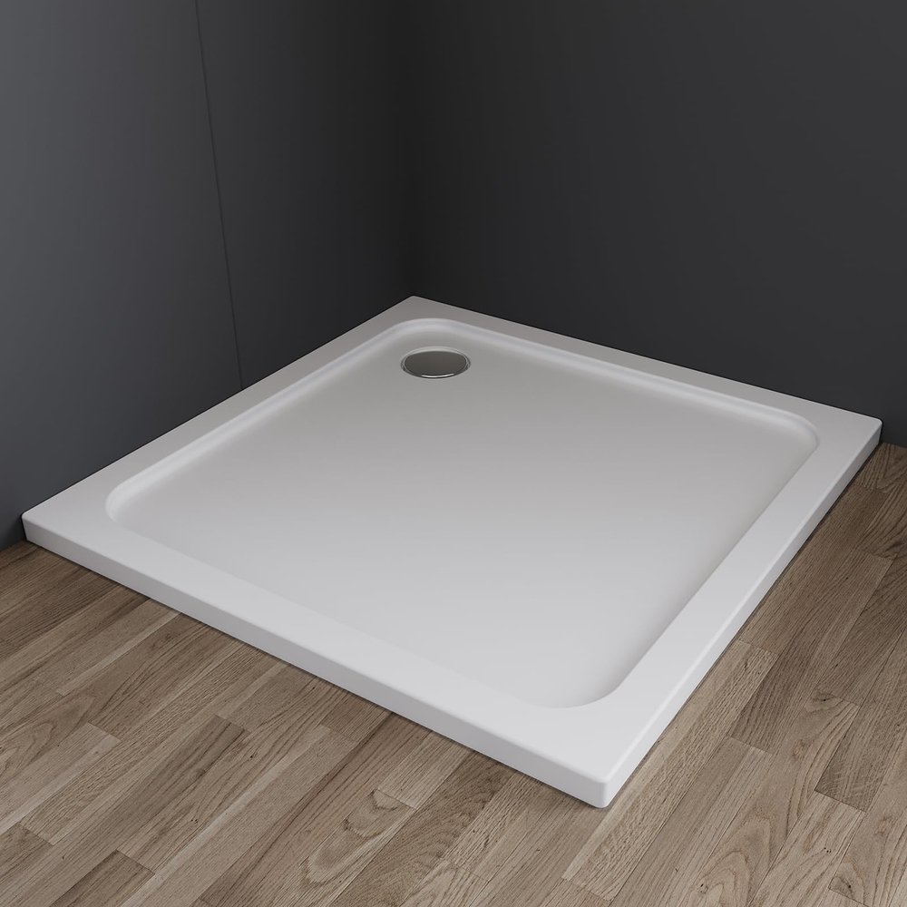 IMPTS 100 x 100 cm Square Shower Tray, White Sanitary Acrylic, Extra Flat