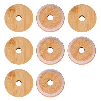 KINBOM 8-Pack Bamboo Jar Lids with Straw Holes, 70 mm