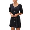 Women's Casual Mini Dress, A-Line, Button-Front, Solid Color, V-Neck, Long Sleeve, Black, Size S view 1