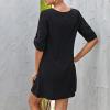 Women's Casual Mini Dress, A-Line, Button-Front, Solid Color, V-Neck, Long Sleeve, Black, Size S view 4