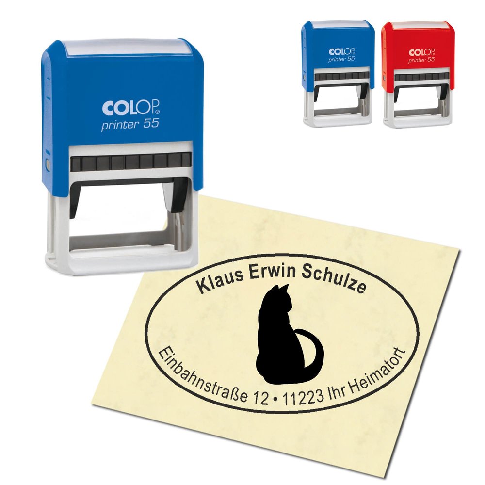 Personalized Address Stamp – Cat Silhouette, Oval 59 x 39 mm