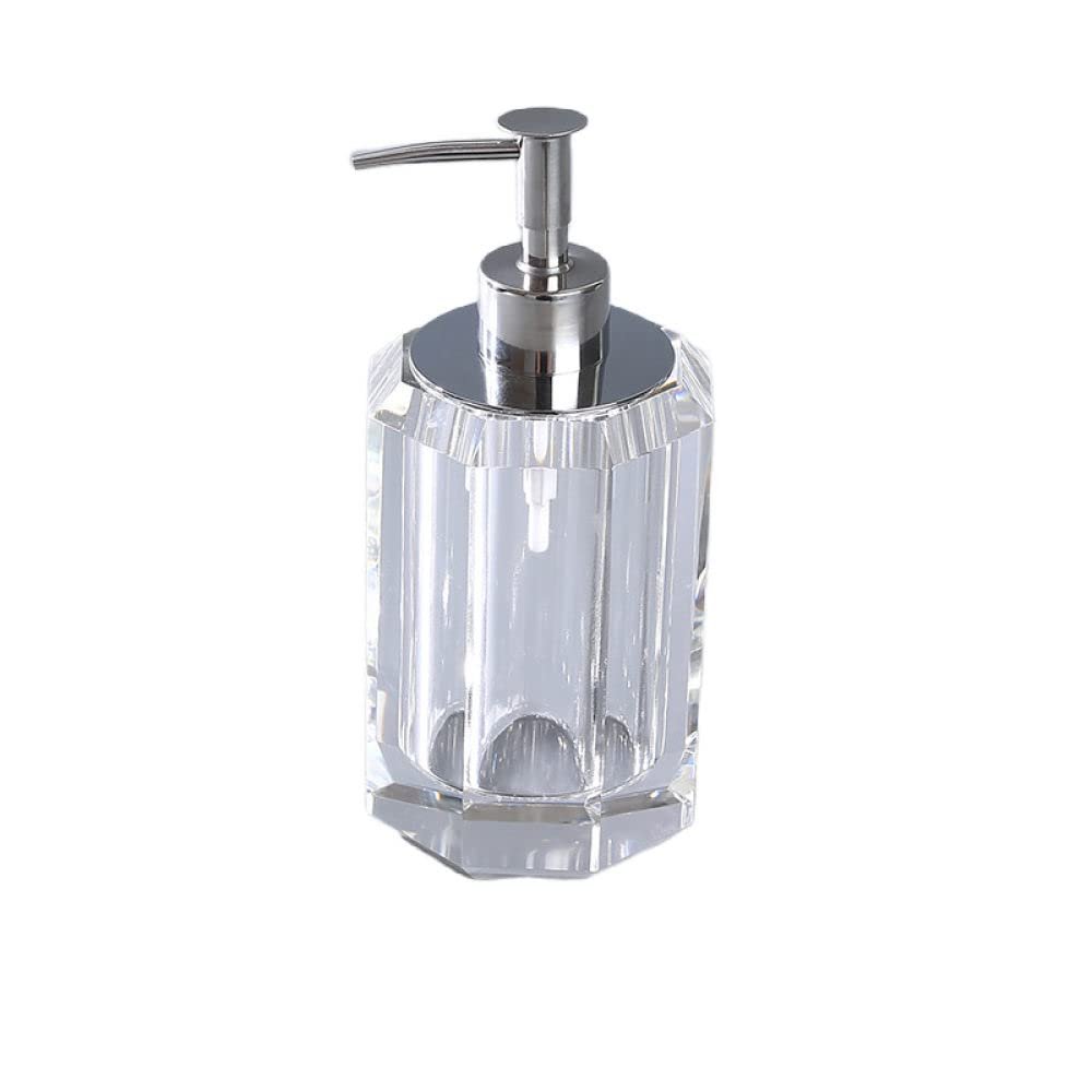 Crystal Glass Soap Dispenser, Champagne-Style Diamond-Cut Cylinder