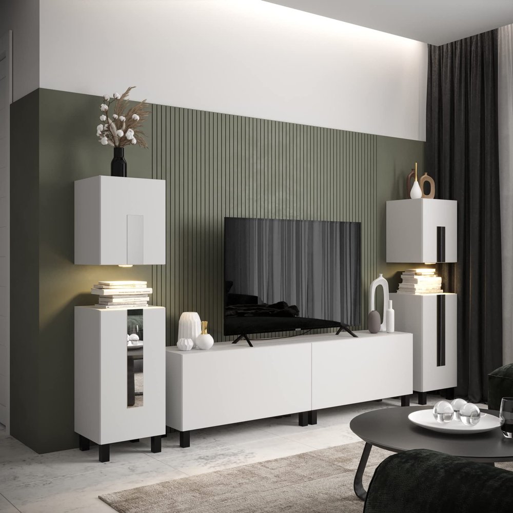 Furnitech Living Room Wall Unit with Blue LED Lighting (Future C94-22W-LB-M3-1A)