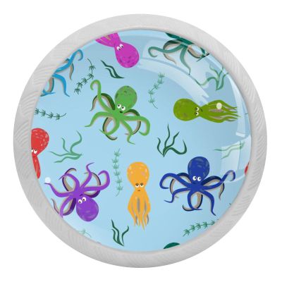 Drawer Knobs with Octopus and Seaweed Motif, 4-Pack