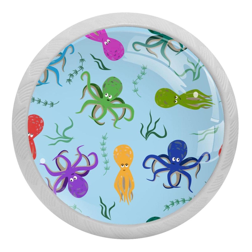 Drawer Knobs with Octopus and Seaweed Motif, 4-Pack