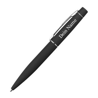 polar-effekt Black Metal Ballpoint Pen with Engraving, Twist-Action, Rubberized Surface