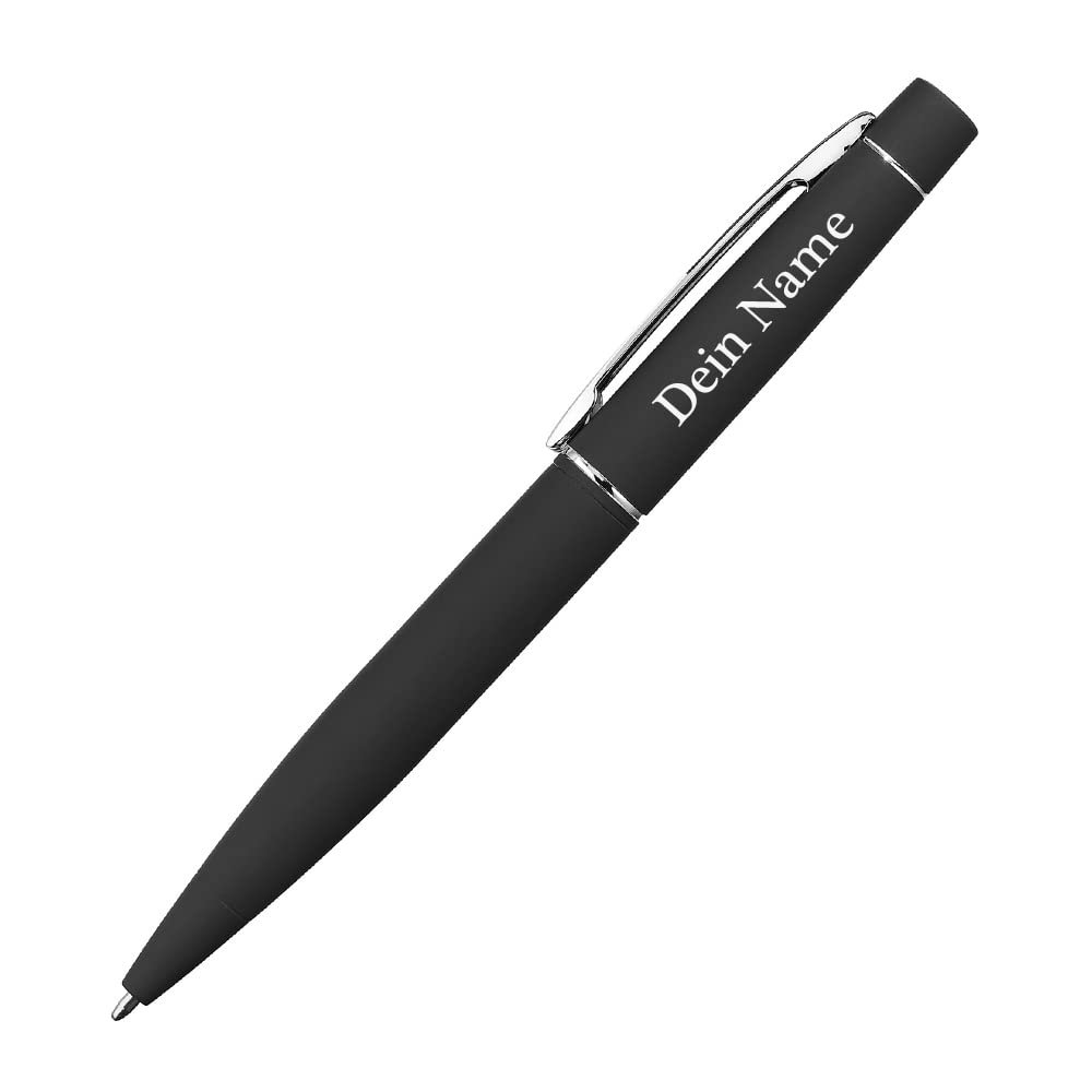 polar-effekt Black Metal Ballpoint Pen with Engraving, Twist-Action, Rubberized Surface