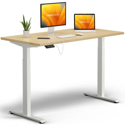 KRIEG HighDesk Basic Height-Adjustable Desk 140 x 80 cm | White + Maple