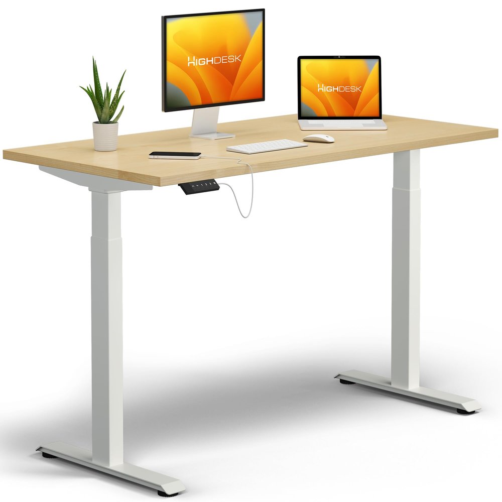 KRIEG HighDesk Basic Height-Adjustable Desk 140 x 80 cm | White + Maple