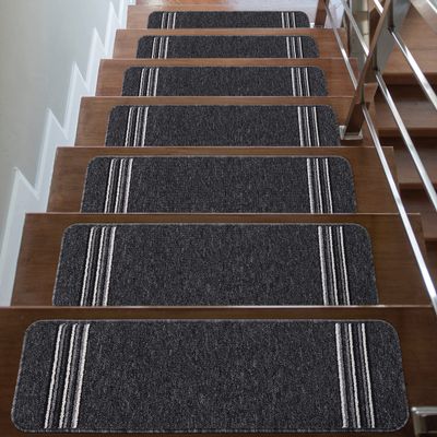 CAMILSON Stair Treads for Indoor and Outdoor Use, Non-Slip Carpet Pads, Pet Stair Covers, Set of 13, Line Dark Gray