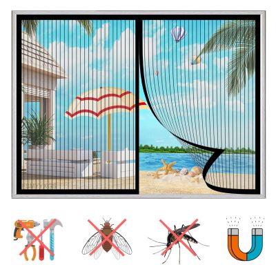 Magnetic Window Insect Screen, Self-Adhesive No-Drill Mosquito Curtain, Black, 39 x 64 in (100 x 165 cm)