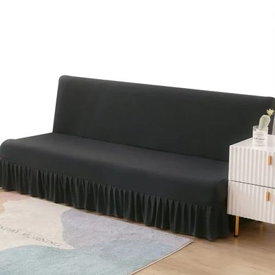 Skirted Stretch Sofa Cover Without Armrests, 3/2/1-Seater Sleeper Sofa Cover, Gray Beige, 185–210 cm