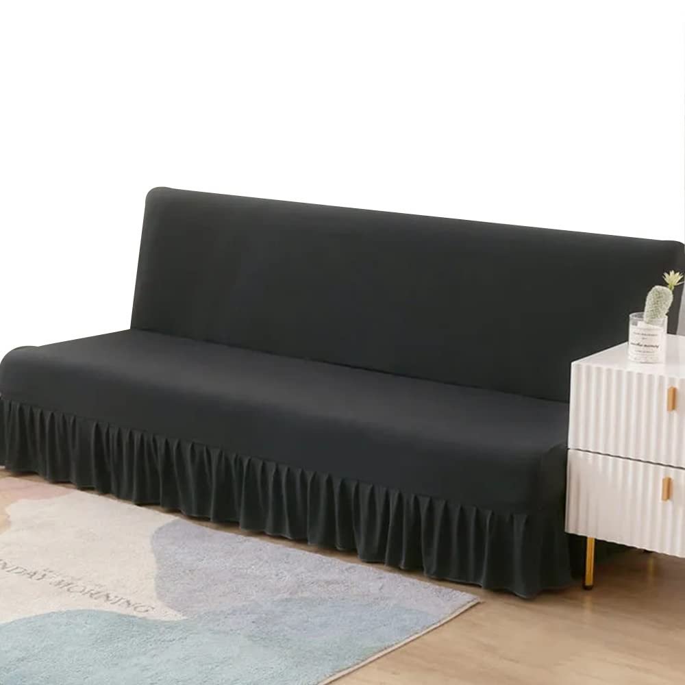 Skirted Stretch Sofa Cover Without Armrests, 3/2/1-Seater Sleeper Sofa Cover, Gray Beige, 185–210 cm