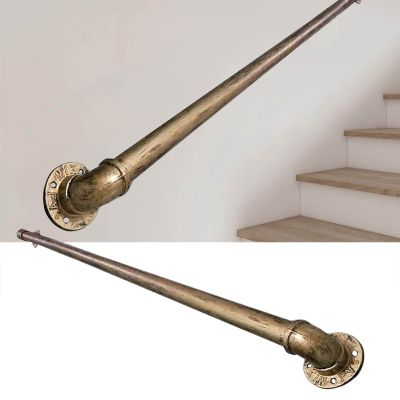CNFDDM 270 cm Handrail for Stairs, Antique Brass Wrought-Iron Pipe Railing