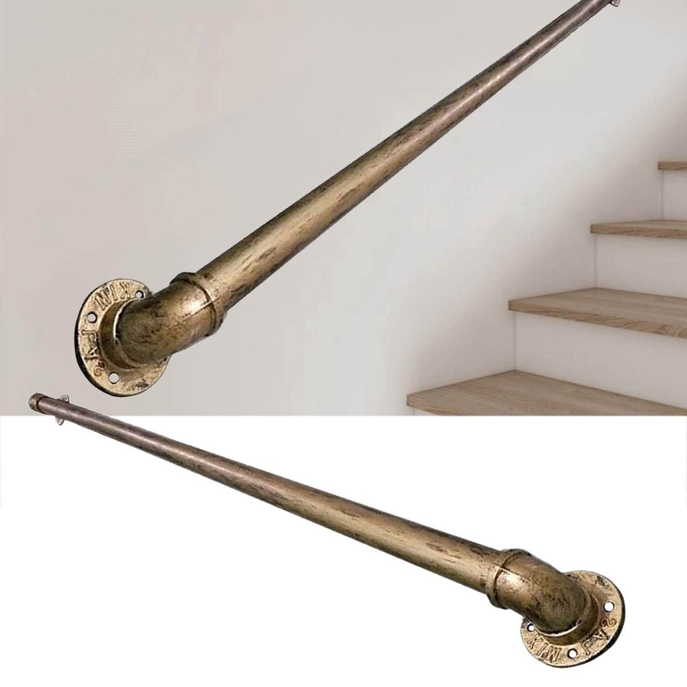 CNFDDM 270 cm Handrail for Stairs, Antique Brass Wrought-Iron Pipe Railing