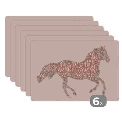 Horse and Letters Pink Placemats for Girls, 6-Piece Set, 45 x 30 cm
