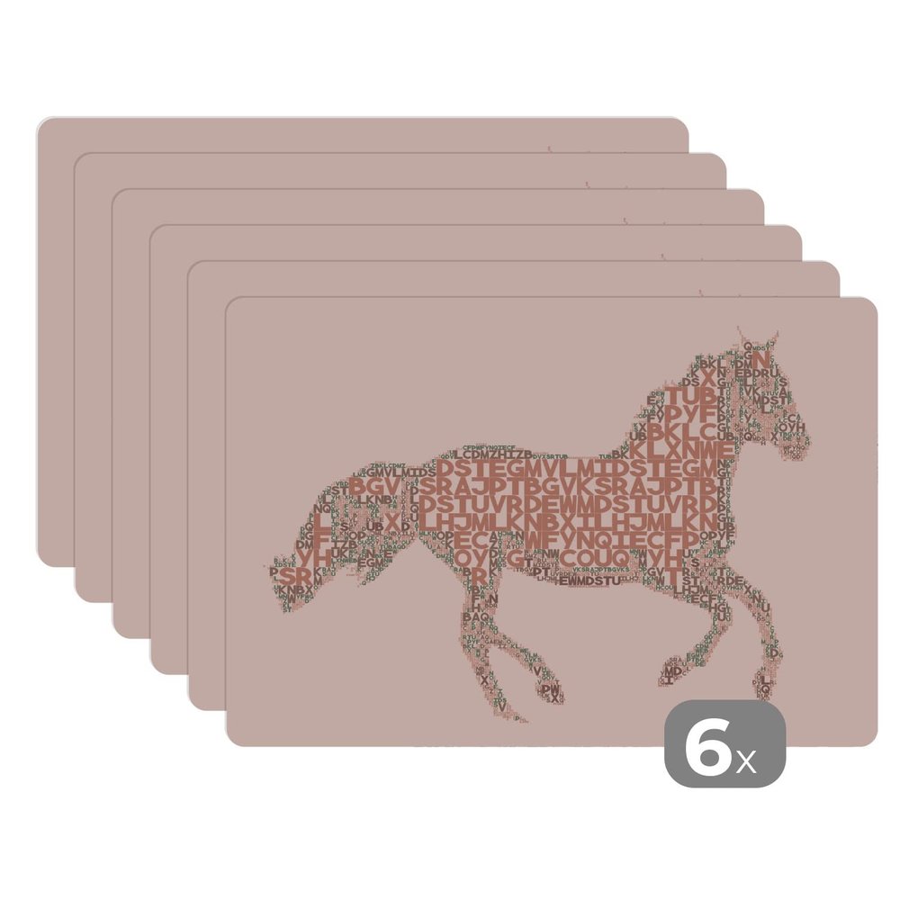 Horse and Letters Pink Placemats for Girls, 6-Piece Set, 45 x 30 cm