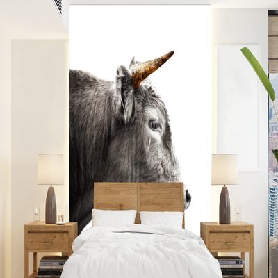 Photo Wallpaper Wall Decor 165 x 220 cm Scottish Highlander - Gold - Black