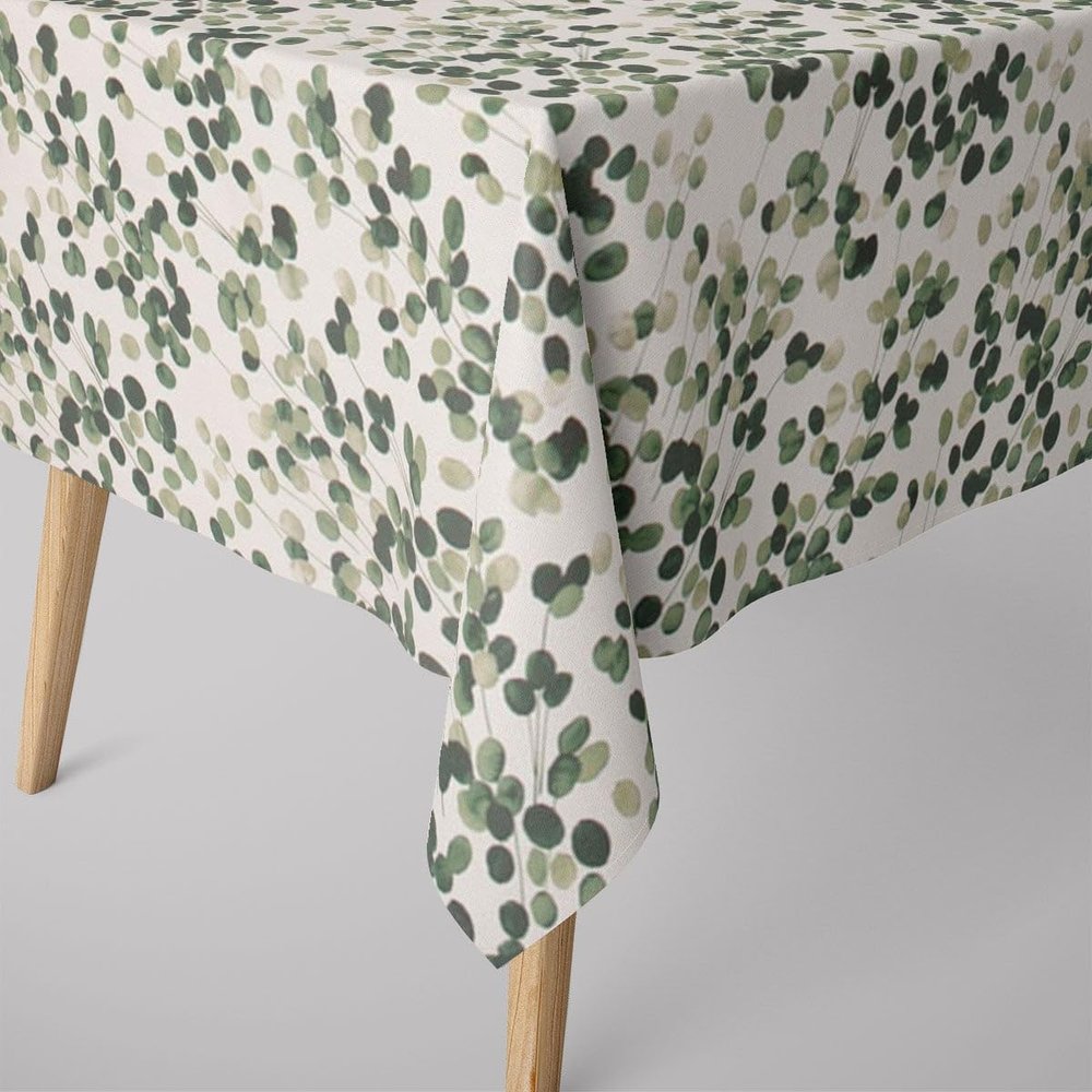 SCHÖNER LEBEN. Leaf Digital-Print Tablecloth, Off-White/Green