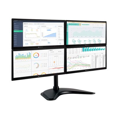 13–27 in. Quad-Screen Monitor Desk Stand, Freestanding VESA Mount with Enlarged Base
