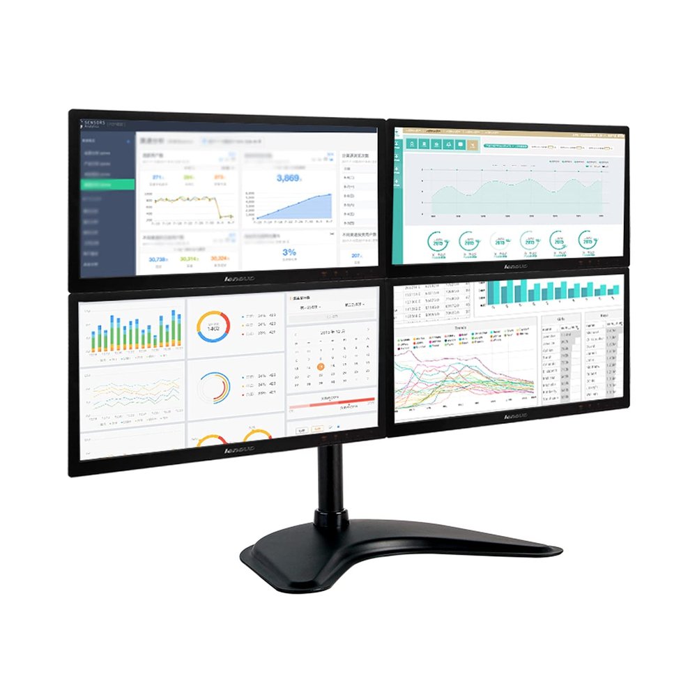 13–27 in. Quad-Screen Monitor Desk Stand, Freestanding VESA Mount with Enlarged Base