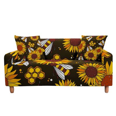 Highdi Sunflower Stretch Sofa Cover, 2-Seater, Bee Honey