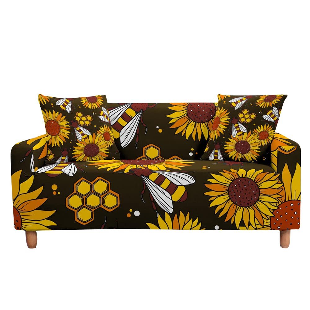 Highdi Sunflower Stretch Sofa Cover, 2-Seater, Bee Honey